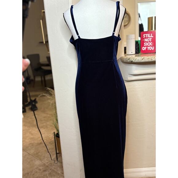 Showpo Loving Blind Midi Dress - Draped Thigh Split Dress in navy velvet 8 - Picture 6 of 6